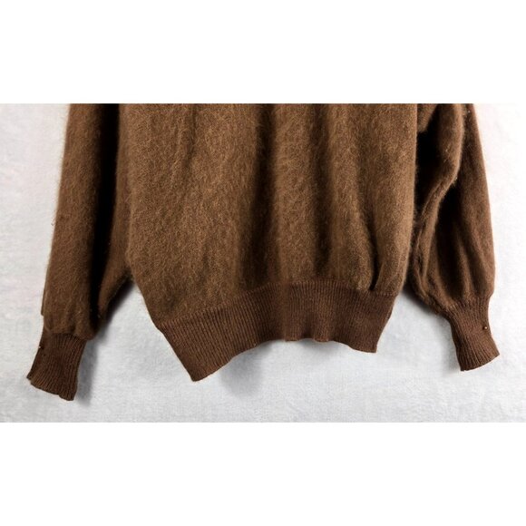Coco Brown Fuzzy Wool Sweater Cardigan Vtg 80s M Belldini Pearl Beads Angora - Picture 7 of 15